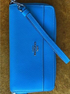 Coach Zip-Top Wristlet in Royal Blue with Silver Hardware